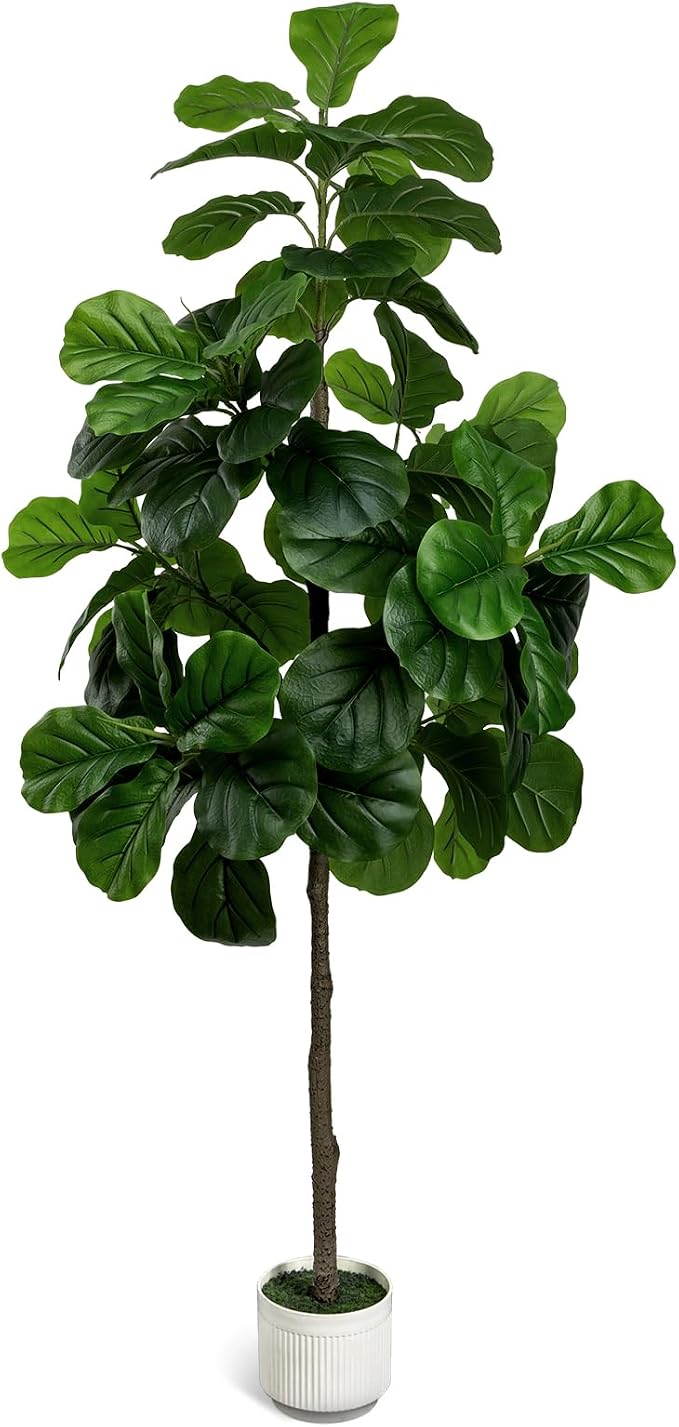 Artificial Fiddle Leaf Fig Tree 6FT - Large Fake Trees with White Planter