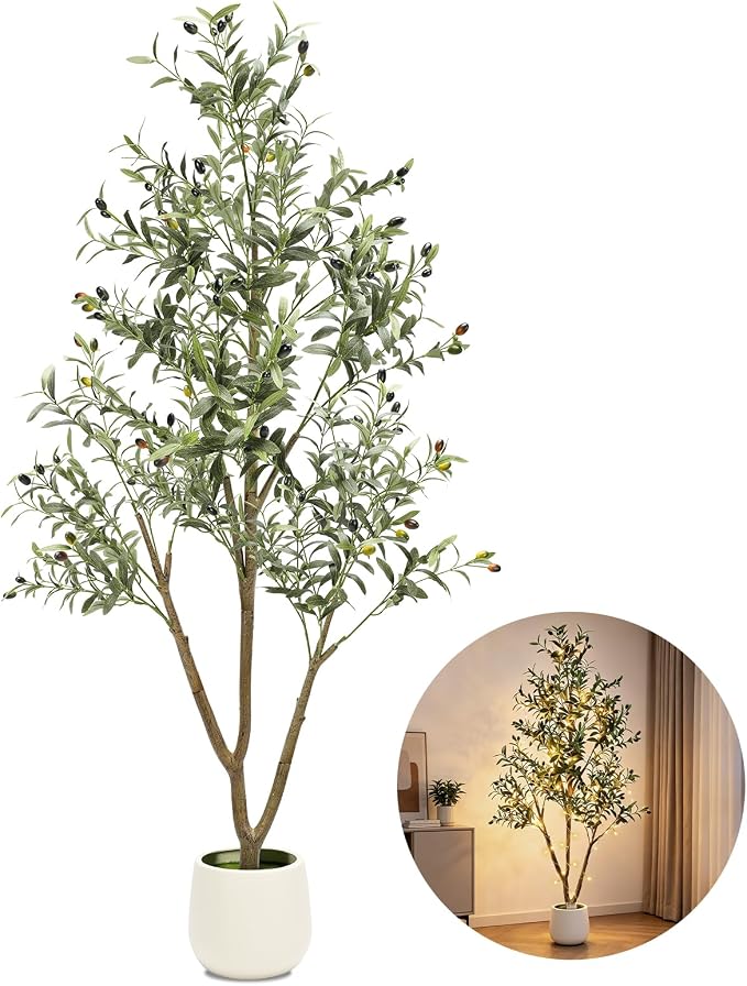 TNELTUEB 6FT Artificial Olive Tree Indoor with Lights & Planter